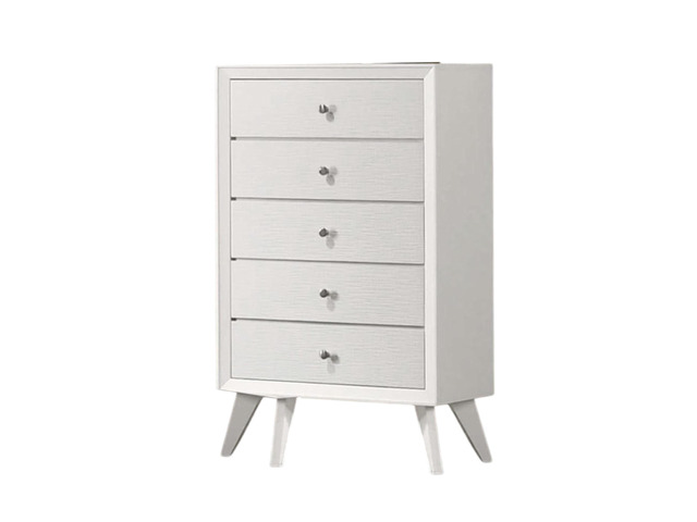 Contemporary Style 1Pc Chest Angled Legs Round Bronze Knobs Wave Texture White Finish