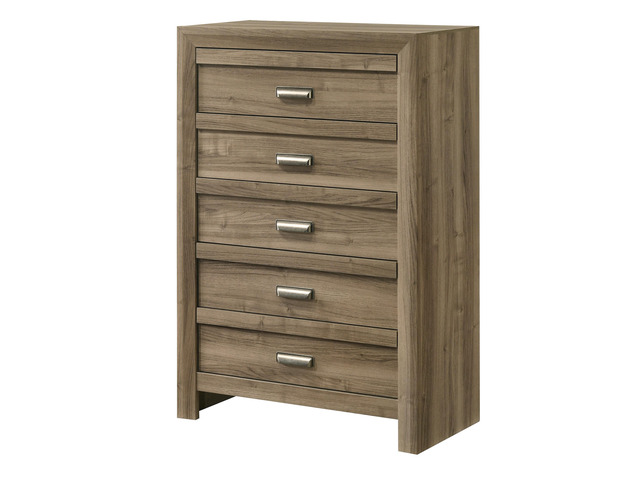 1Pc Contemporary Style Five Drawers Storage Tall Chest Wooden Bedroom Furniture Light Brown Warm Wood Finish