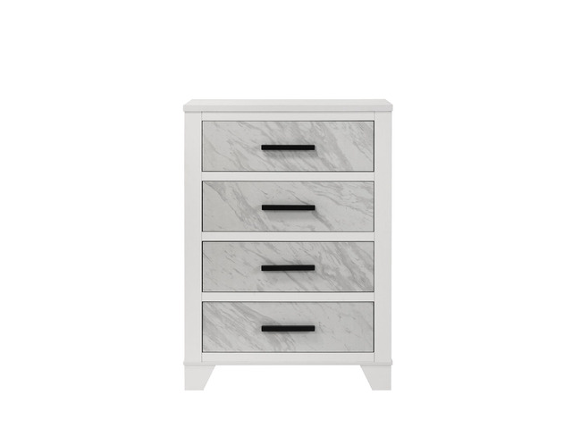 Contemporary Style 1Pc Chest English Dovetail Drawer Metal Center Glides Black Handles White Finish Bedroom Furniture