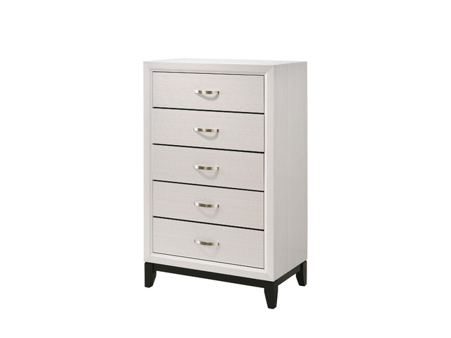 1pc Contemporary 5-Drawer Tall Chest White Finish Wooden Bedroom Furniture