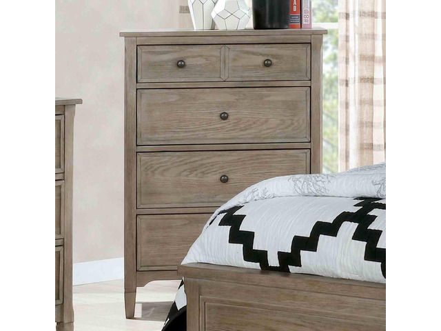 Wire-Brushed Warm Gray 1pc Chest Of Drawers Round Pull Knobs Wood Grain Texture Bedroom Furniture