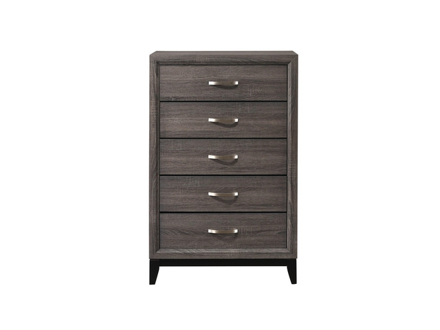 1pc Contemporary 5-Drawer Tall Chest Gray Finish Wooden Bedroom Furniture