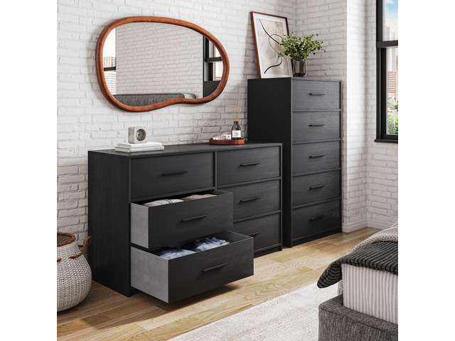 5-Drawer Dresser with Large Fabric Drawers, Black