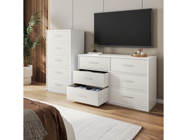 5-Drawer Dresser with Large Fabric Drawers, White