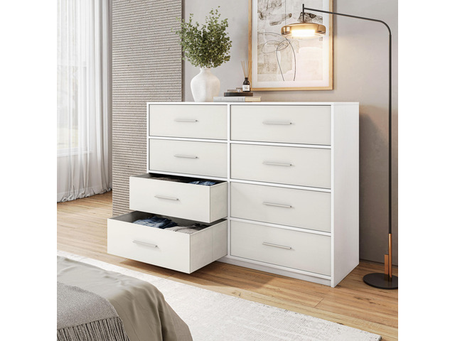 8-Drawer Dresser with Large Fabric Drawers, White