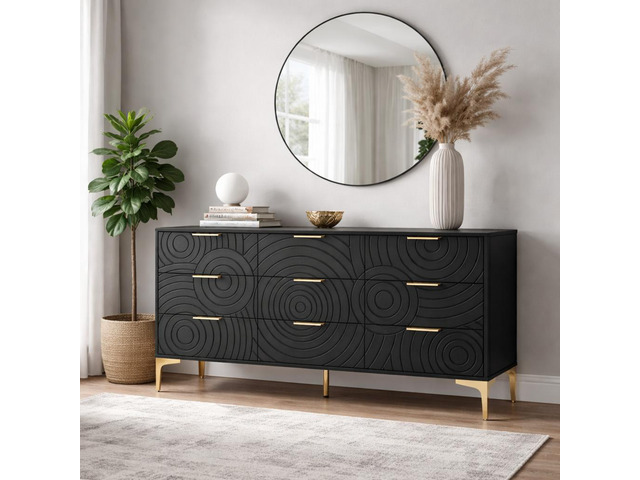 9 Drawer Dresser, Modern Wooden Dresser Chest of Drawers with Metal Handles, Large Storage TV Stand for Bedroom, Living Room, Hallway, Closet...