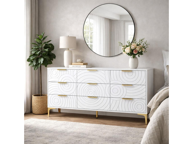 9 Drawer Dresser, Modern Wooden Dresser Chest of Drawers with Metal Handles, Large Storage TV Stand for Bedroom, Living Room, Hallway, Closet...