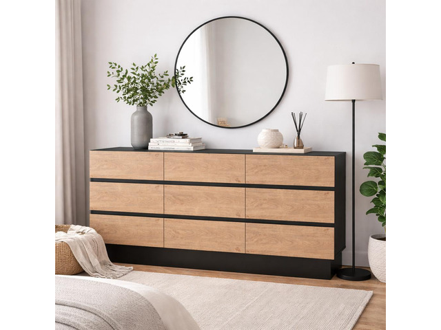Modern Dresser for Bedroom, 62.9'' W Wooden Chest of 9 Drawers, Large Storage Organizer Cabinet TV Stand for Living Room, Entryway, Hallway