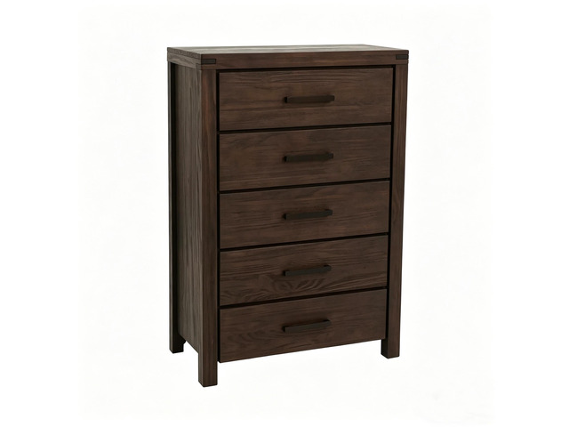 Dark Brown Pine 5-Drawer Chest, Modern Nordic Bedroom Storage Cabinet, Organizer, Space-Saving 34x17x49 in