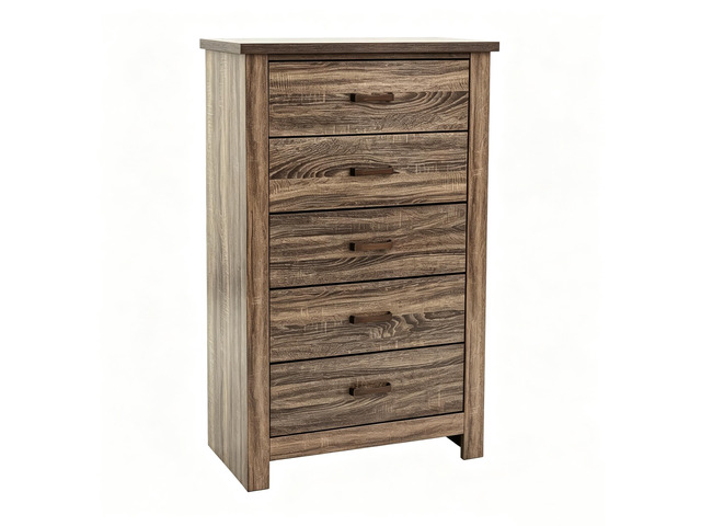 Modern Nordic Bedroom Storage Organizer, Dark Brown Wood 5-Drawer Chest, Space-Saving 34x16x49 in