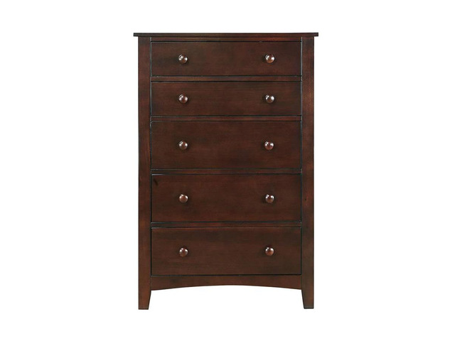 Contemporary Dark Oak Finish 1Pc Chest Of Drawers Plywood Pine Veneer Bedroom Furniture 5 Drawers Tall Chest