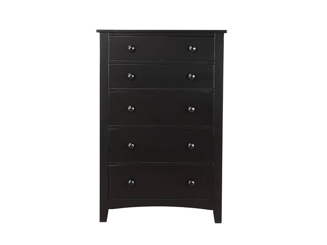 Contemporary Black Finish 1Pc Chest Of Drawers Plywood Pine Veneer Bedroom Furniture 5 Drawers Tall Chest