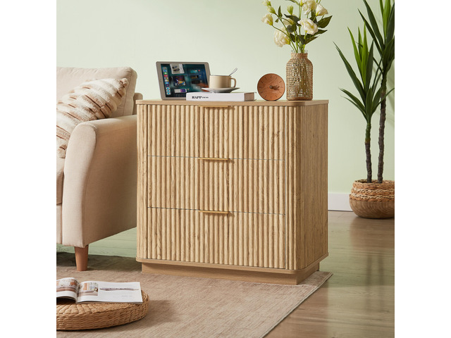 3 Drawers Drasser, 27.6'' Wide Modern Chest Of Drawers Curved Wave Design,Nightstand,Wood Drawer Organizer For Bedroom, Living Room, Hallway,...