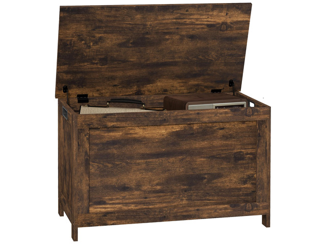 29.9' Storage Chest w/ 2 Safety Hinges, Wooden Box, Rustic Brown