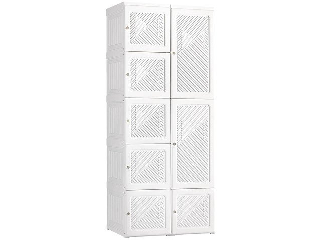Portable Wardrobe Closet, Folding Bedroom Armoire, Clothes Storage Organizer with 8 Cube Compartments, Hanging Rod, Magnet Doors, White