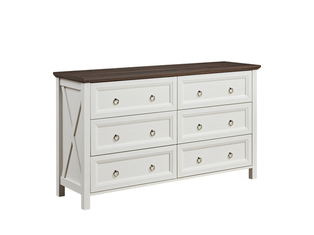 Farmhouse 6 Drawers Dresser for Bedroom, Wood Rustic Wide Chest of Drawers, Storage Dressers Organizer for Bedroom, Living Room, Hallway