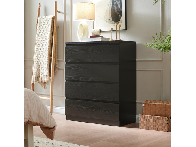 4 Drawer Dresser,Modern Storage Chest Of Drawers,31.5In Black Dresser For Closet With Handle-Free Design, Closet Chests Organizer For Bedroom,...