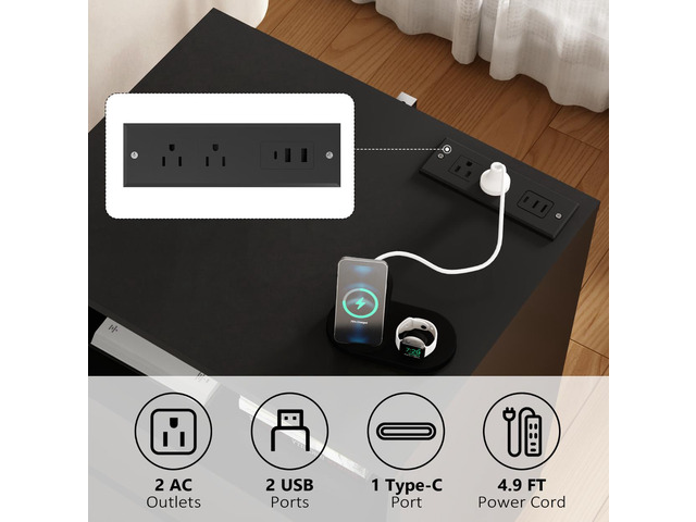 (Set Of 2)End Table With Fast Usb C Charging Station, Sofa Side Table With 2 Drawers, Large Storage Modern Wood Storage Cabinet For Living...