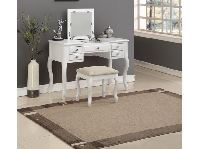 Classic 1pc Vanity Set w Stool White Color Drawers Open-up Mirror Bedroom Furniture Unique Legs Cushion Seat Stool Vanity
