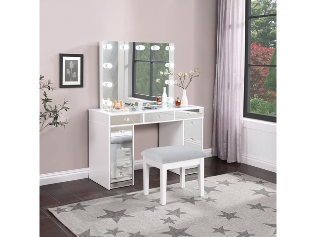 Winona White Makeup Vanity Table with Mirror and Stool