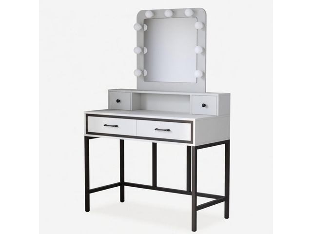 39.37' White Vanity Desk with 3-Color Lighted Mirror - Makeup Table with 4 Drawers