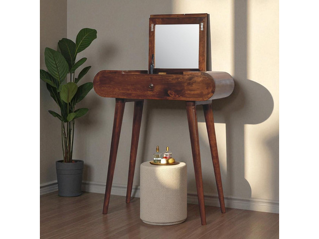 Solid Wood Mini Round Chestnut Fold Vanity, 4-compartements, Brown