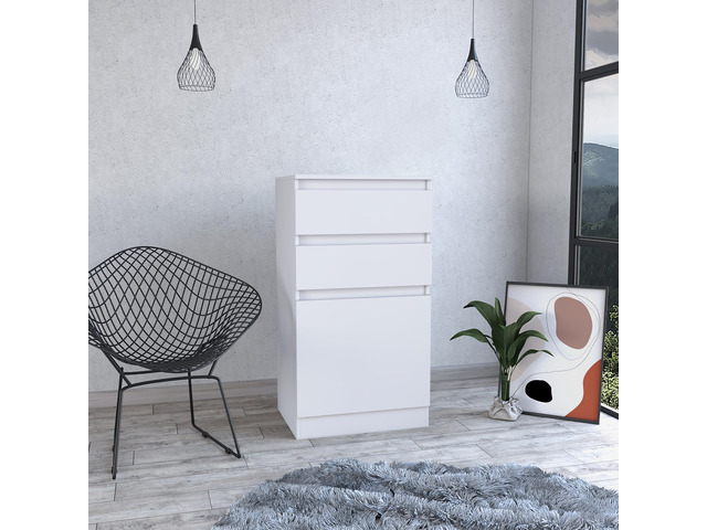 Kamelot Dresser With Jewelry Box, Single Door Cabinet, Mirror, Two Drawers -White