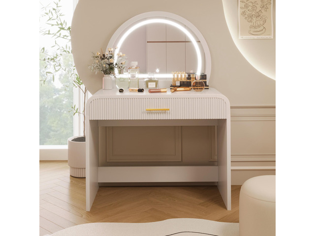 39' Makeup Vanity Table with Mirror Touch Screen Lighted Mirror, Dressing Table with Drawer for Bedroom, White