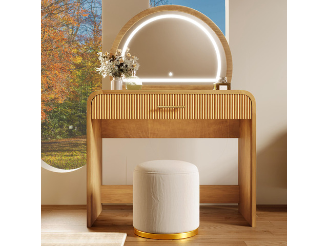 39' Makeup Vanity Table with Mirror Touch Screen Lighted Mirror, Dressing Table with Drawer for Bedroom, Natural