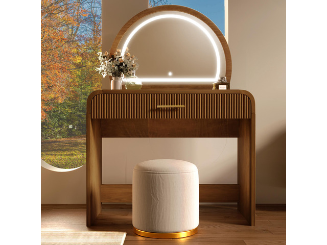 39' Makeup Vanity Table with Mirror Touch Screen Lighted Mirror, Dressing Table with Drawer for Bedroom, Espresso