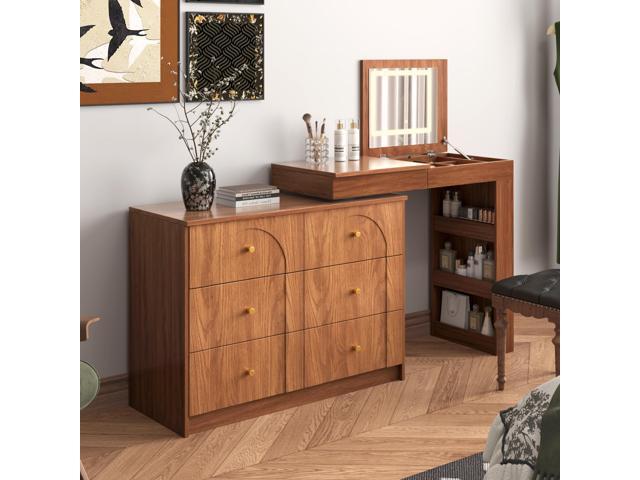 Vanity Desk with Mirror and Lights, Makeup Vanity Table with Flip-Top Tabletop and Storage 7 Drawers, 9 Compartments, 3 Shelves, 3 Color Modes...