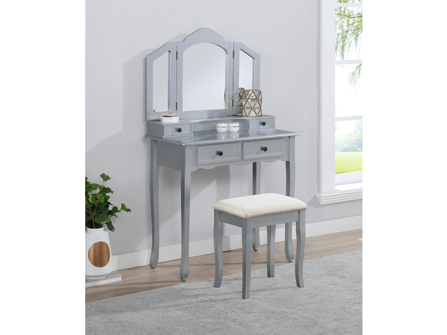 Sanlo Wooden Vanity Make Up Table and Stool Set, Silver