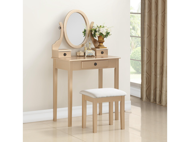 Moniys Wood Moniya Makeup Vanity Table and Stool Set, Gold