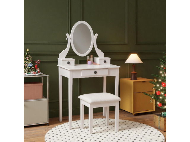 Moniys Wood Moniya Makeup Vanity Table and Stool Set, White