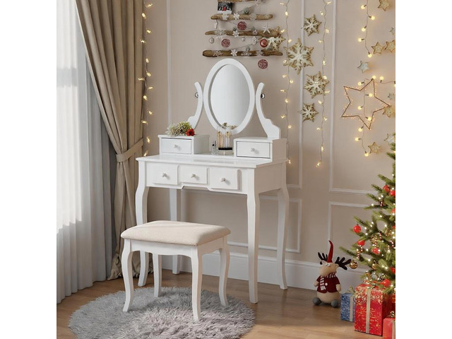 Ashley Wood Make-Up Vanity Table and Stool Set, White