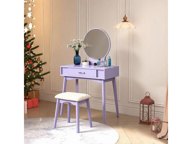 Maly Contemporary Wood Vanity and Stool Set, Purple
