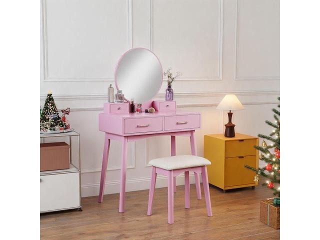 Liannon Contemporary Wood Vanity and Stool Set, Pink