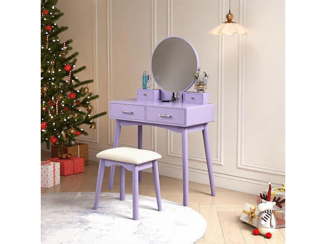 Liannon Contemporary Wood Vanity and Stool Set, Purple