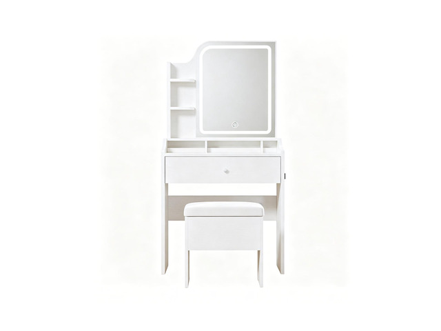 White vanity set includes smart LED mirror, women's bedroom makeup table with storage; suitable for bedrooms, living rooms, dormitories, etc.