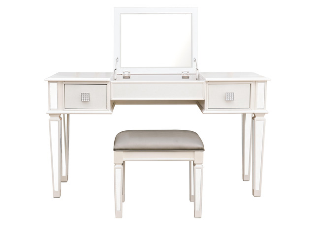 Mirrored Vanities Desk with Drawers, Bedroom Makeup Vanity Table Set with Mirror and Stool, Flip Up Dressing Table for Bedroom/Makeup Room, Working...