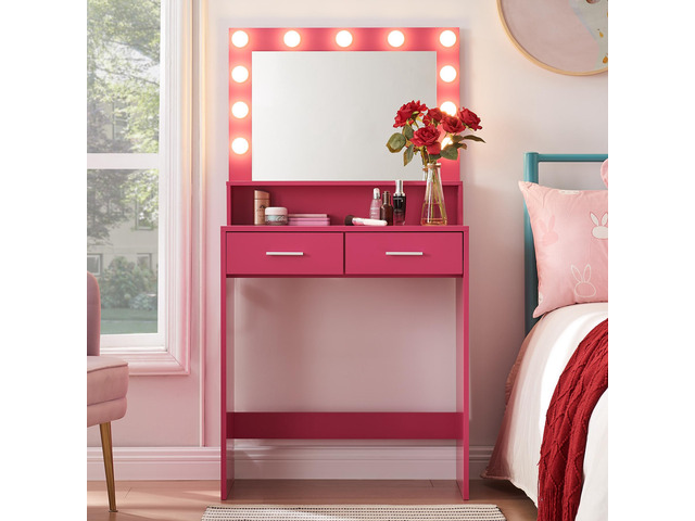 Vanity Desk with Mirror and Lights, Dressing Table with Large Drawer, 2 Level Storage Dresser & 3 Lighting Modes Adjustable Brightness, Suitable...