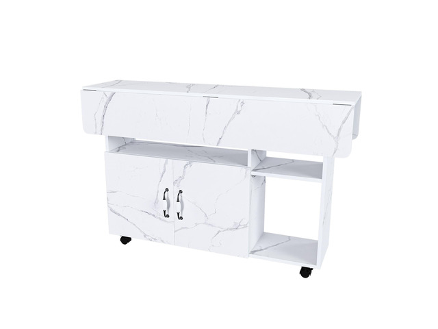 Multi-Functional Folding Table with Storage Shelves and Wheels, 47 Inch Foldable Dining Table for Small Spaces, Compact Desk for Kitchen, Dorm,...