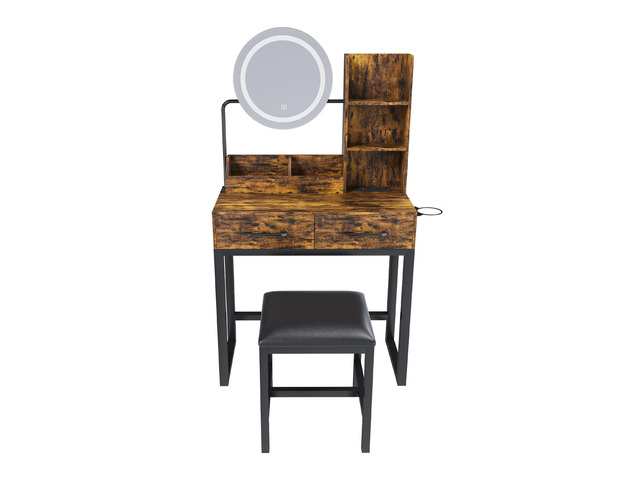 Makeup Vanity with LED Lights & 3 Color and Power Outlet Makeup Vanity Table with 2 big Drawers with Sturdy Metal Leg and Metal Chair,Dressing Table...