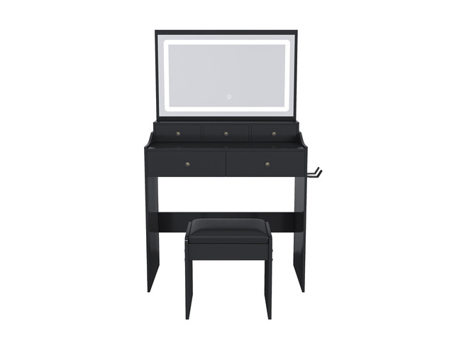 New Large Mirror Vanity Desk for Bed room , Modern Makeup Vanity Set with Power Outlet and Hair dryer holder, 5 Drawers, 3 Lighting Color...
