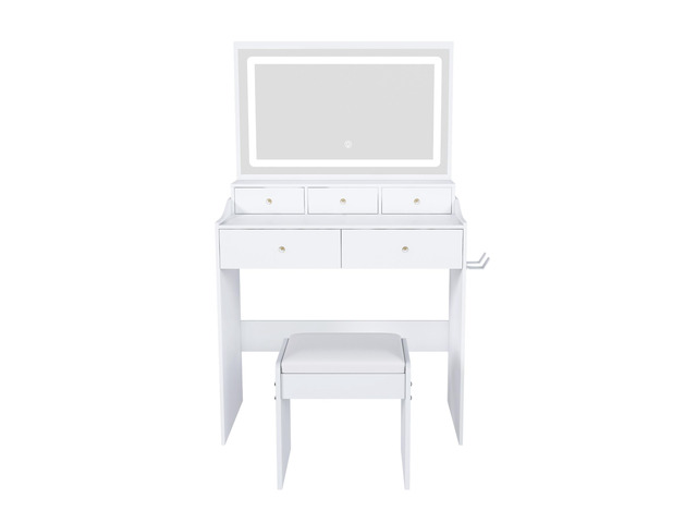 New Large Mirror Vanity Desk for Bed room , Modern Makeup Vanity Set with Power Outlet and Hair dryer holder, 5 Drawers, 3 Lighting Color...