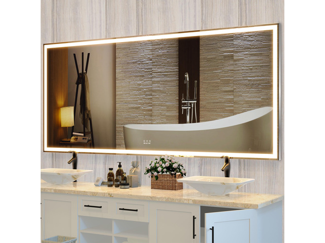72X32 inch Oversized LED Bathroom Mirror Wall Mounted Mirror with 3 Color Modes Aluminum Frame Wall Mirror Large Full Length Mirror with Lights...