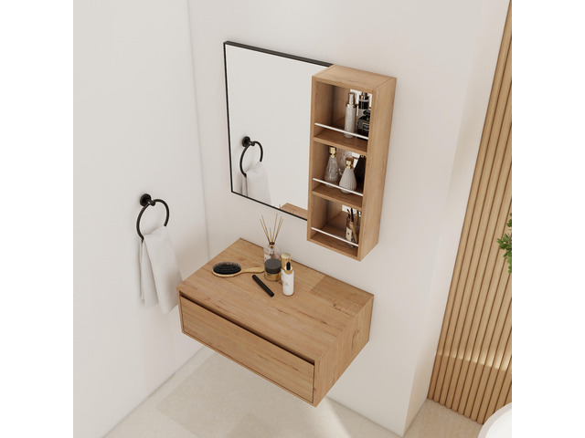 30'' Dressing Table With Mirror,Wall Mounted Mirror Cabinet with Black Aluminum Frame Mirror & Cabinet
