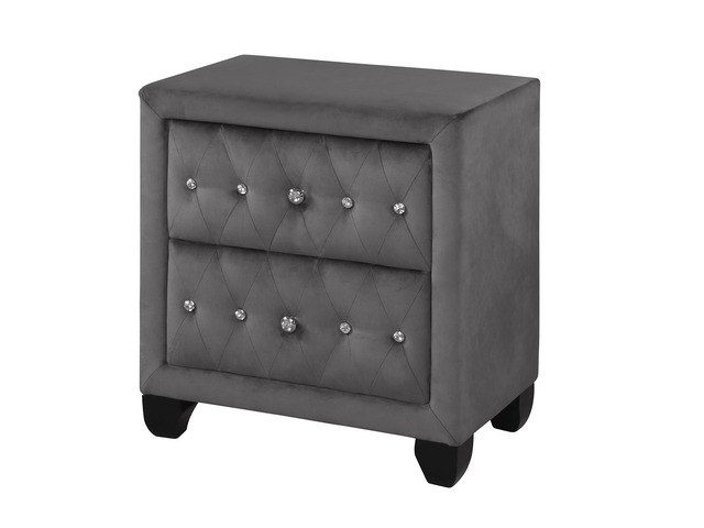 Sophia Modern Style Crystal Tufted 2-Drawer Nightstand Upholstered With Velvet Fabric Made With Wood In Gray