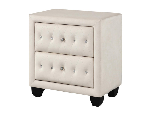 Sophia Modern Style Crystal Tufted 2-Drawer Nightstand Upholstered With Velvet Fabric Made With Wood In Cream