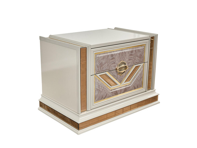 Omari Modern Style 2-Drawer Night Stand Made With Wood And Gold Accents In Beige